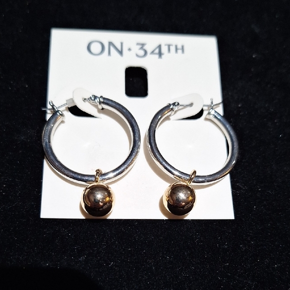 ON 34TH Silver Hoop Earrings with Gold Accent Ball - Picture 1 of 4